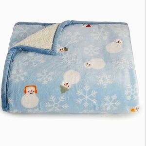 Cuddl Duds Snowman Blue Rib Plush to Sherpa Throw Blanket